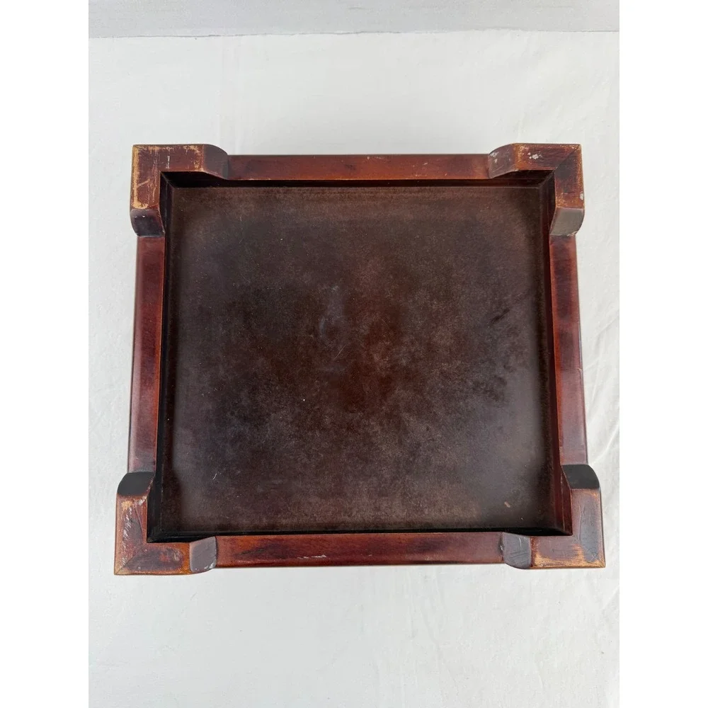 Vintage‎ Wooden Jewelry Box Etched Glass Lid 9 Compartments Cherry Finish